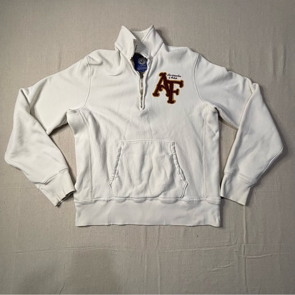 VTG Y2K 90s Abercrombie & Fitch 1/4 Zip Sweatshirt Sweater Logo Large Distressed - Picture 1 of 5